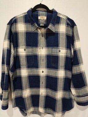 Madewell Quilted Shirt Jacket Men's XXL Blue White Plaid Snap Front Shacket